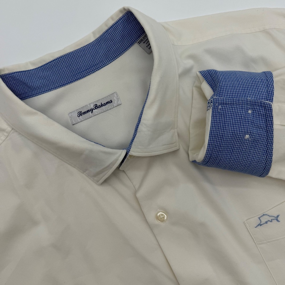 Tommy Bahama Mens XXXLT Silk Blend Long Sleeve Button Front Shirt Cream Marlin